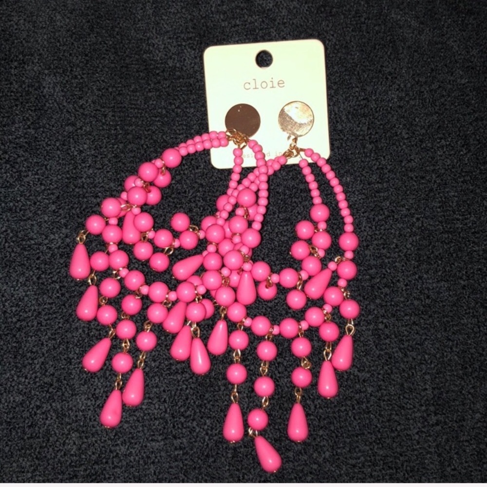 Hot neon pink beaded dangle earrings